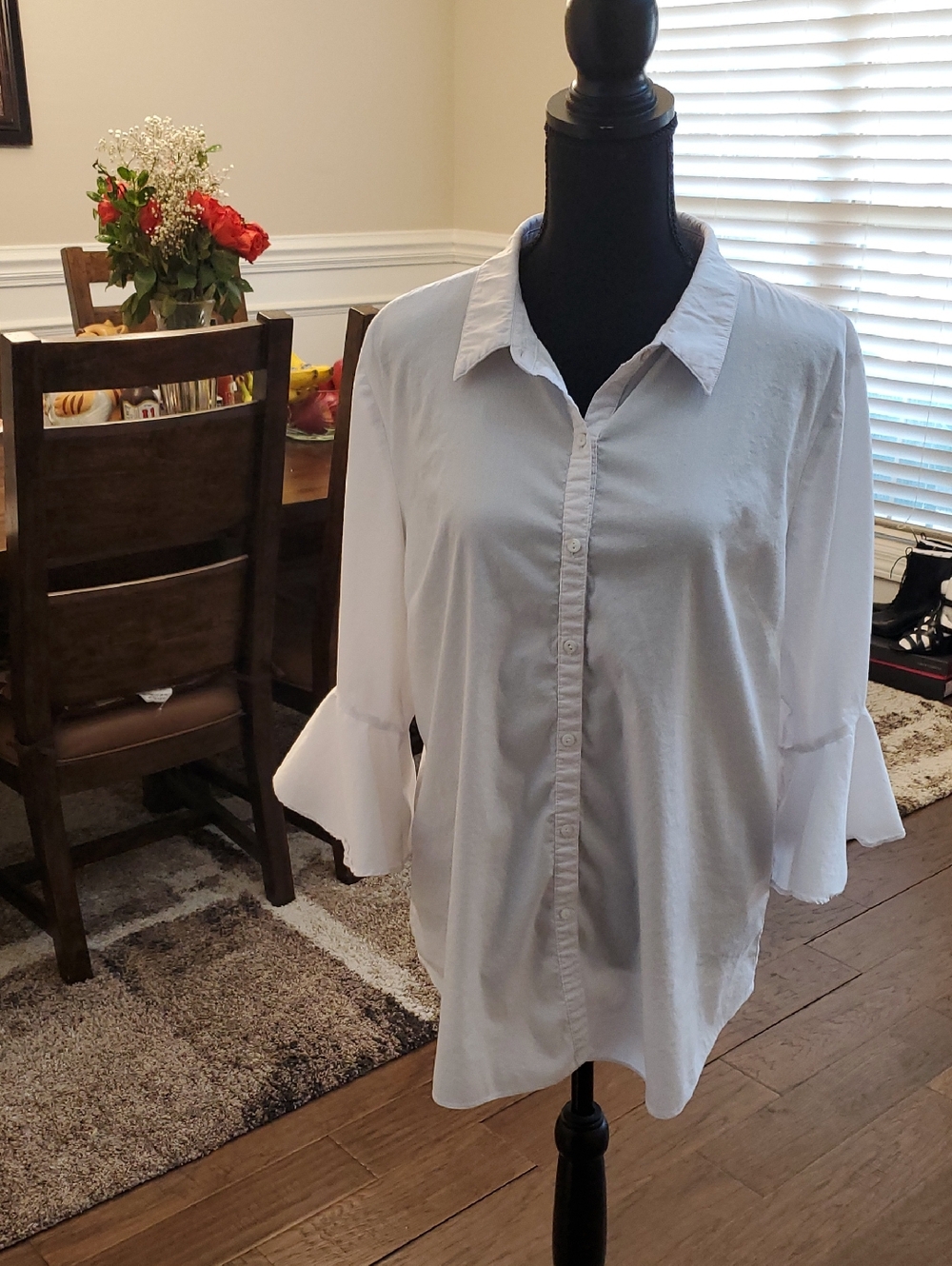 Relaxed white Button-Down Shirt with Flared Sleeves